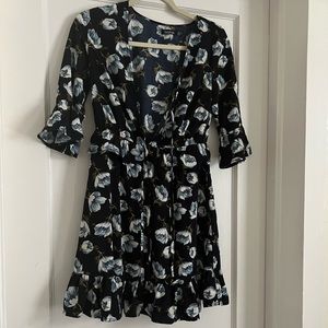 Dark navy blue tie front floral summer dress